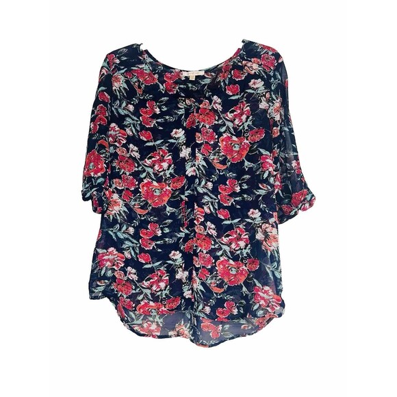 Anthropologie Skies Are Blue Mayven V-Neck Blouse Navy Floral Sz M Button Up - Picture 1 of 8